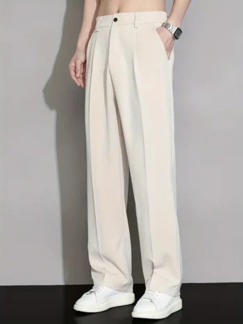 Summer Men's Casual Straight-Leg Suit Pants - 100% Polyester