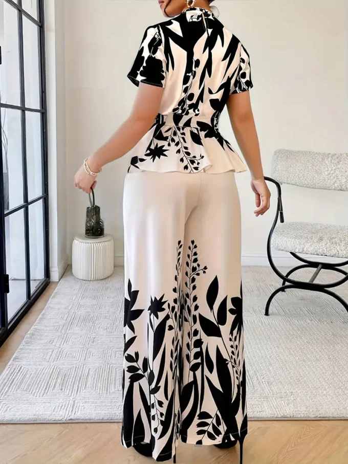 Stylish Round Neck Slim-Fit Waist-Tied Bow Women's Pants Set - Image 3