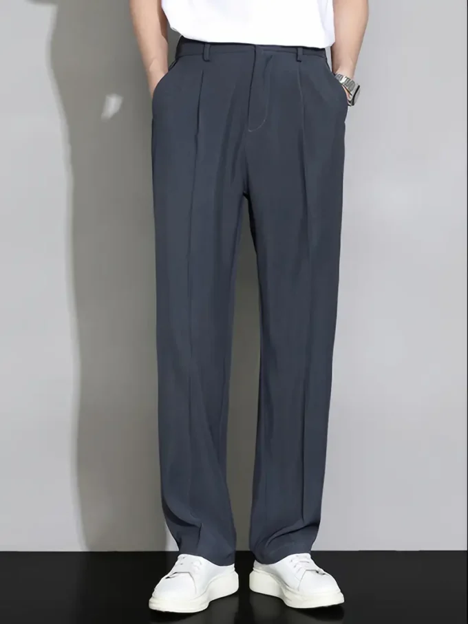 Summer Men's Casual Straight-Leg Suit Pants - 100% Polyester - Image 3