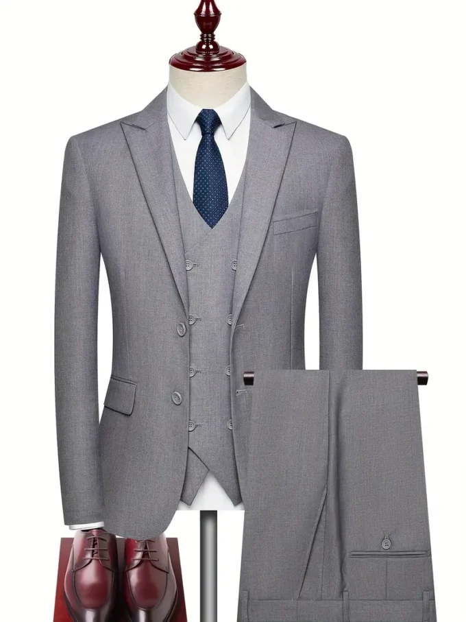Men'S Suit Three-piece Set with Lapel Double-breasted Vest Dress - Image 7
